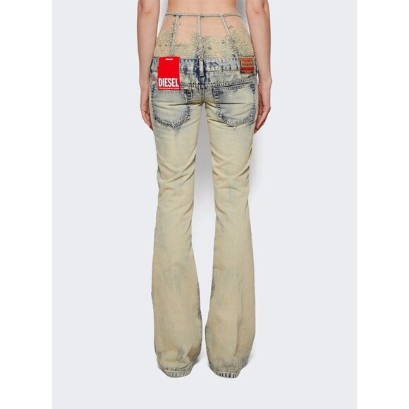 Diesel 1969 D-Ebbey-Fsc 068GP Jeans Slim Ivory W 24 Denim Corset Lace Bootcut - Picture 9 of 16